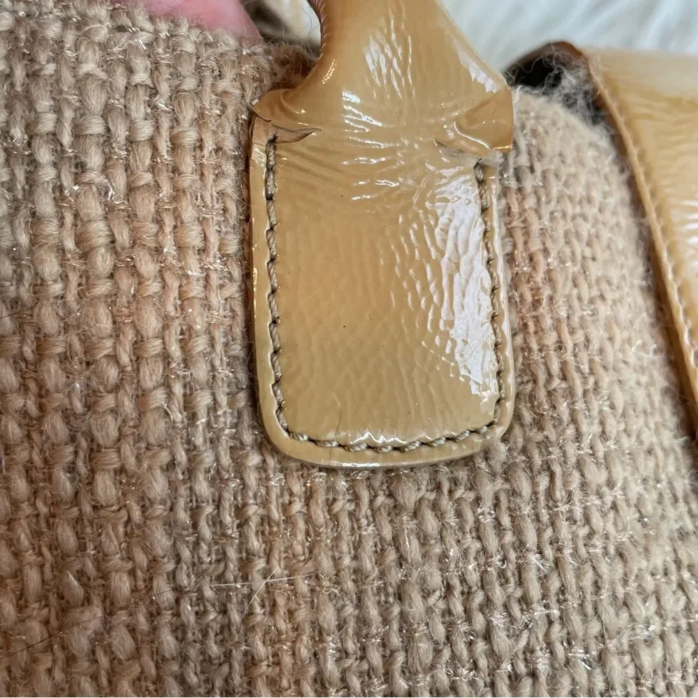 Kate spade tweed wool burlap and‎ patent leather large Slouchy Satchel tote